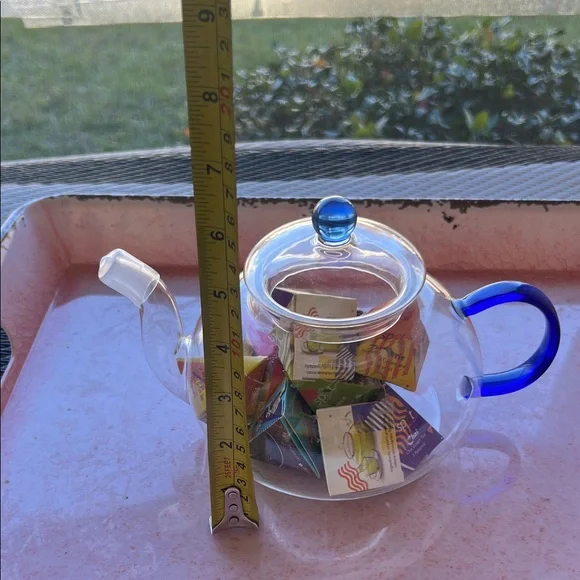 # 0861+ Glass Teapot with Blue Handle - Picture 4 of 8